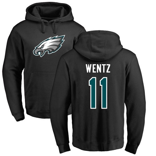 Men Philadelphia Eagles #11 Carson Wentz Black Name and Number Logo NFL Pullover Hoodie Sweatshirts->philadelphia eagles->NFL Jersey